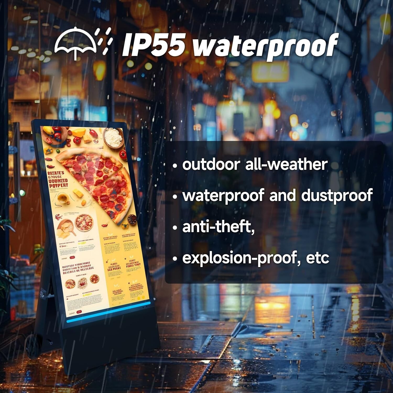 43 inch Rechargeable Portable Outdoor Digital Signage Displays IP55 Waterproof