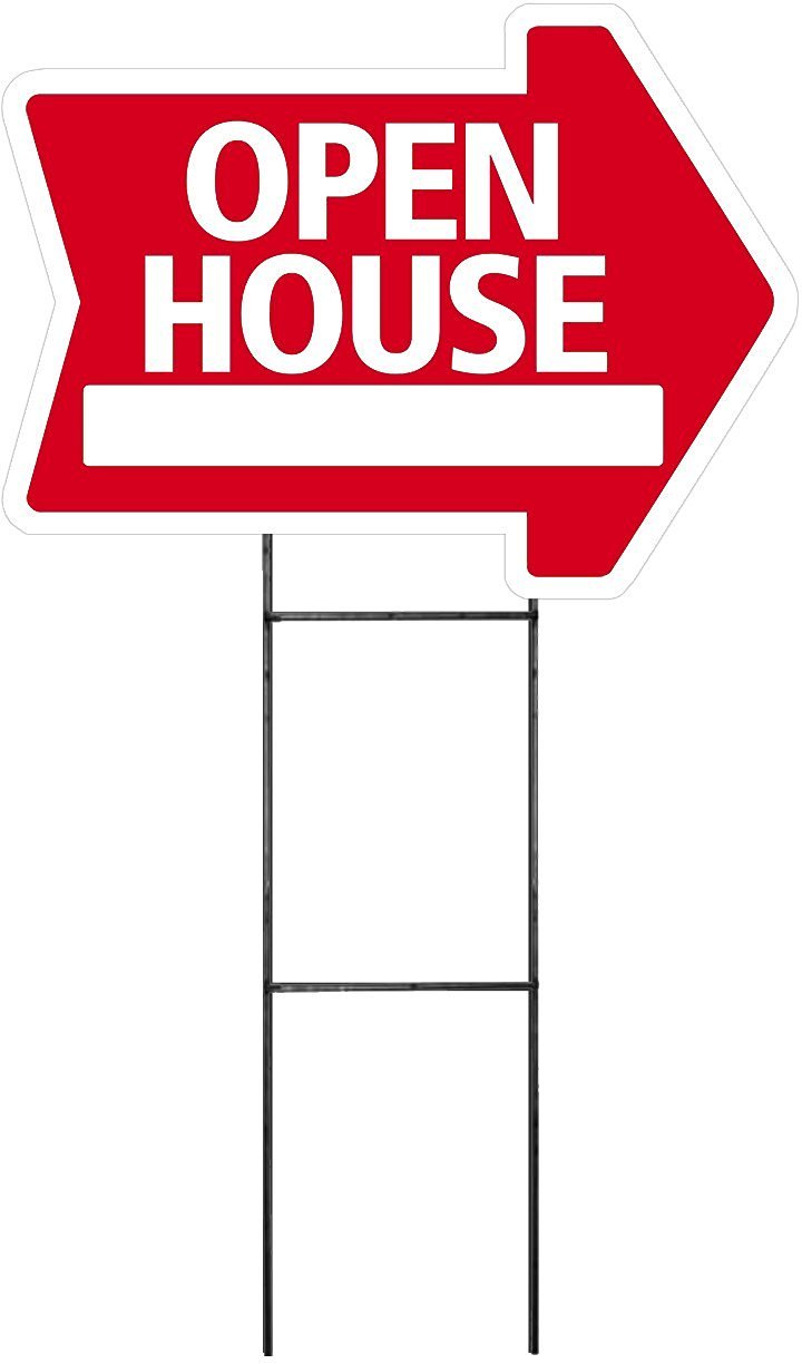 Large (18″x24″) Open House – RED – Arrow Shaped Sign Kit with Stand