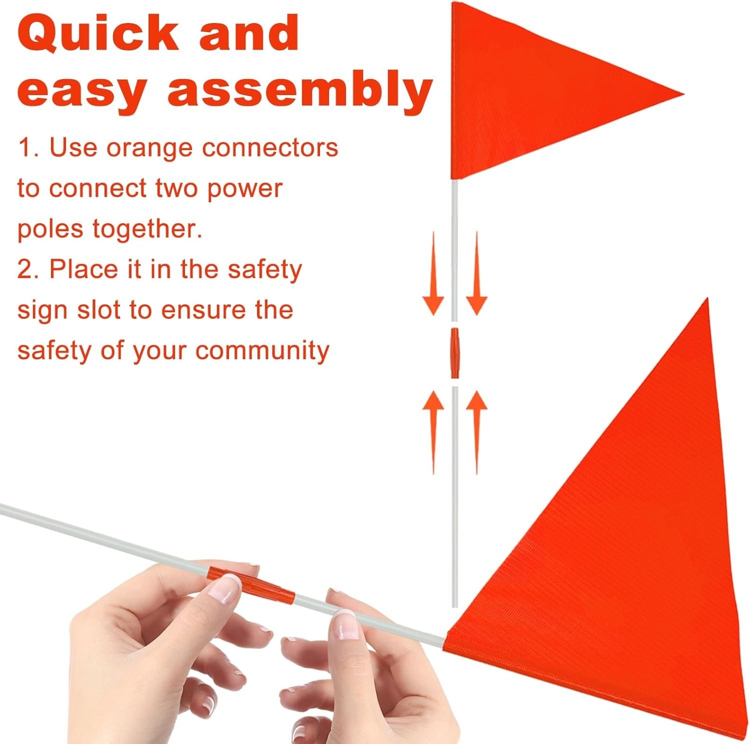 Warning Flags for Kids Play Safety 4 Pack with Replacement Poles Orange Color