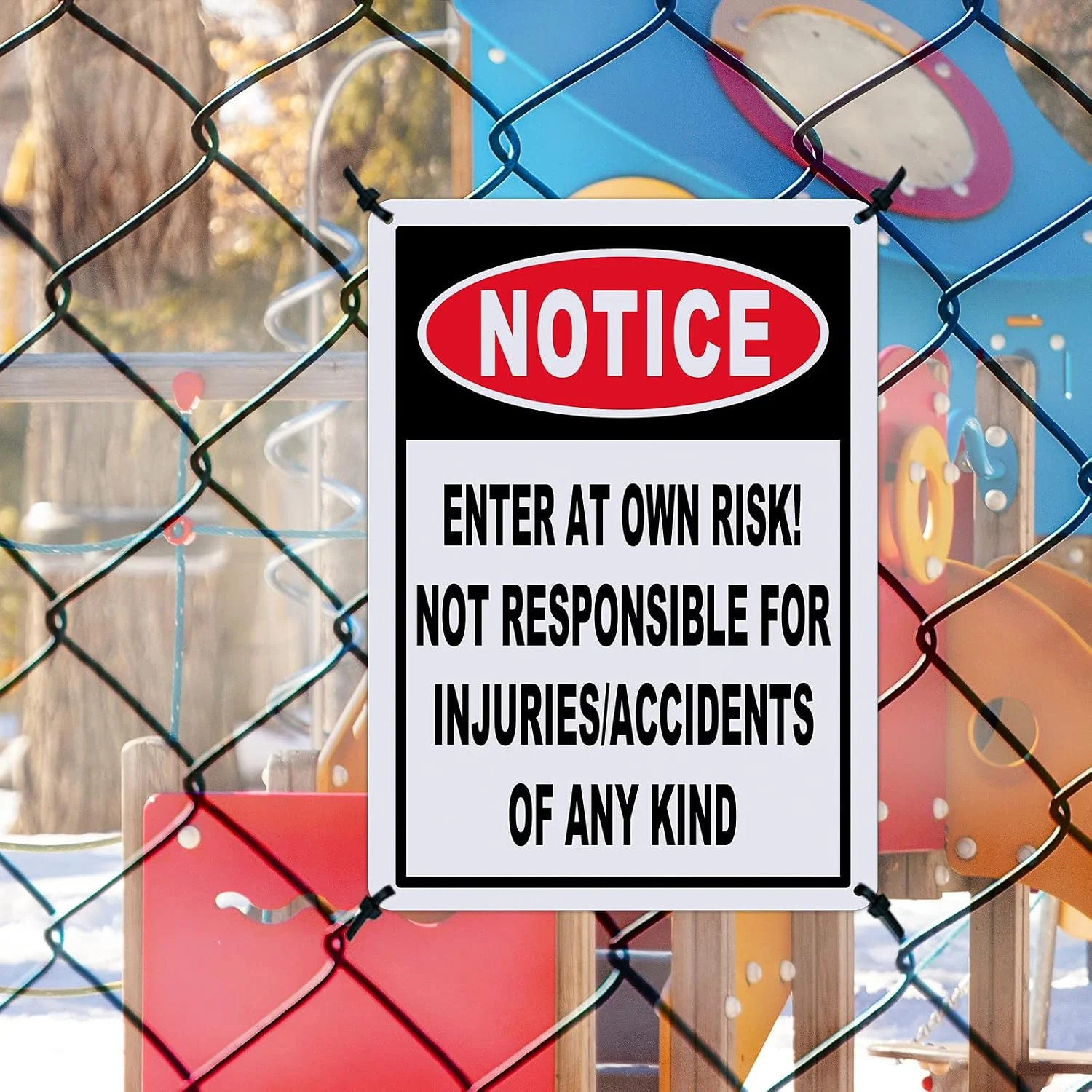 2 Pack Notice Enter at Own Risk Sign, Not Responsible for Accidents or Injuries