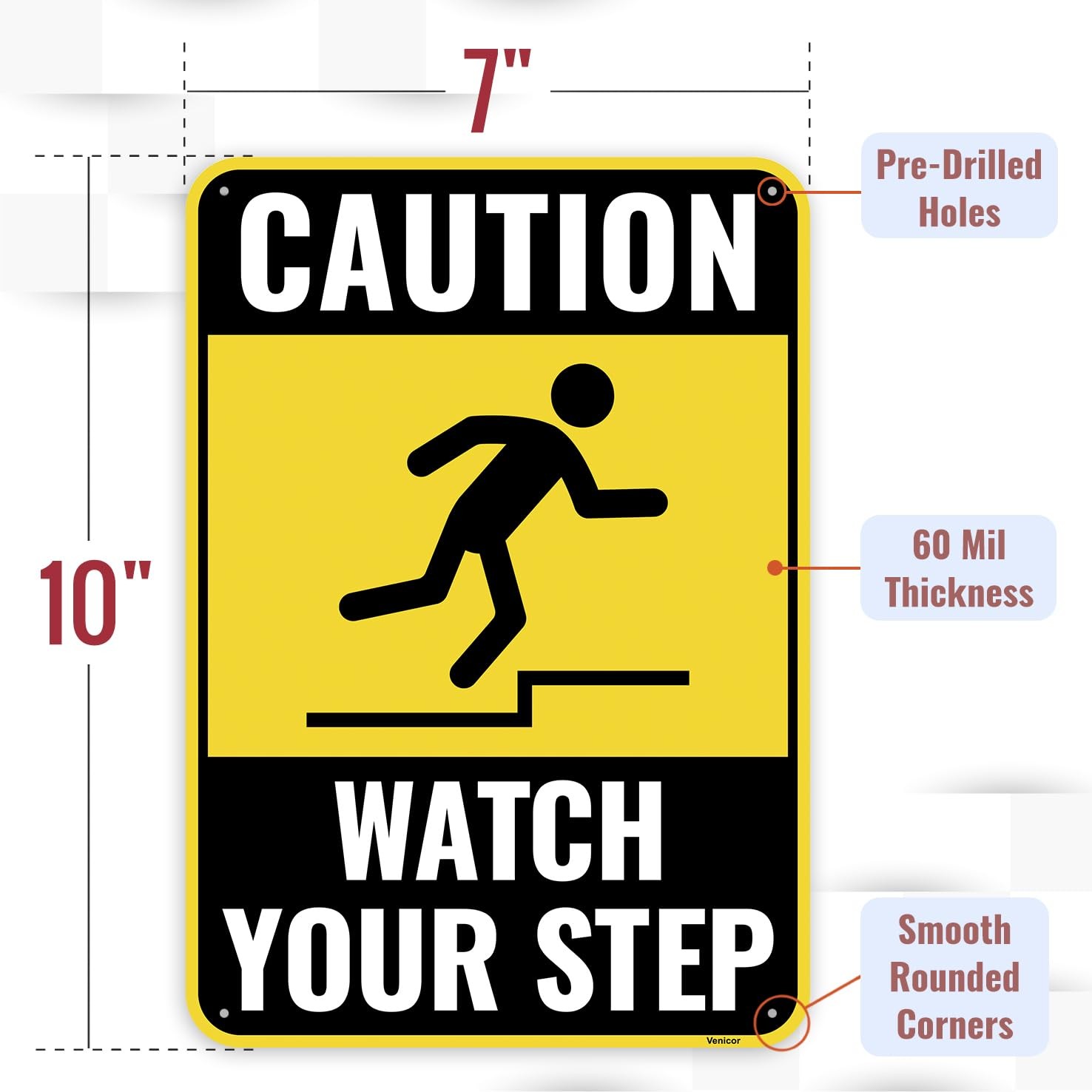 2PC Watch Your Step Sign, 10 x 7 Inches – Aluminum – Caution Please Watch You…