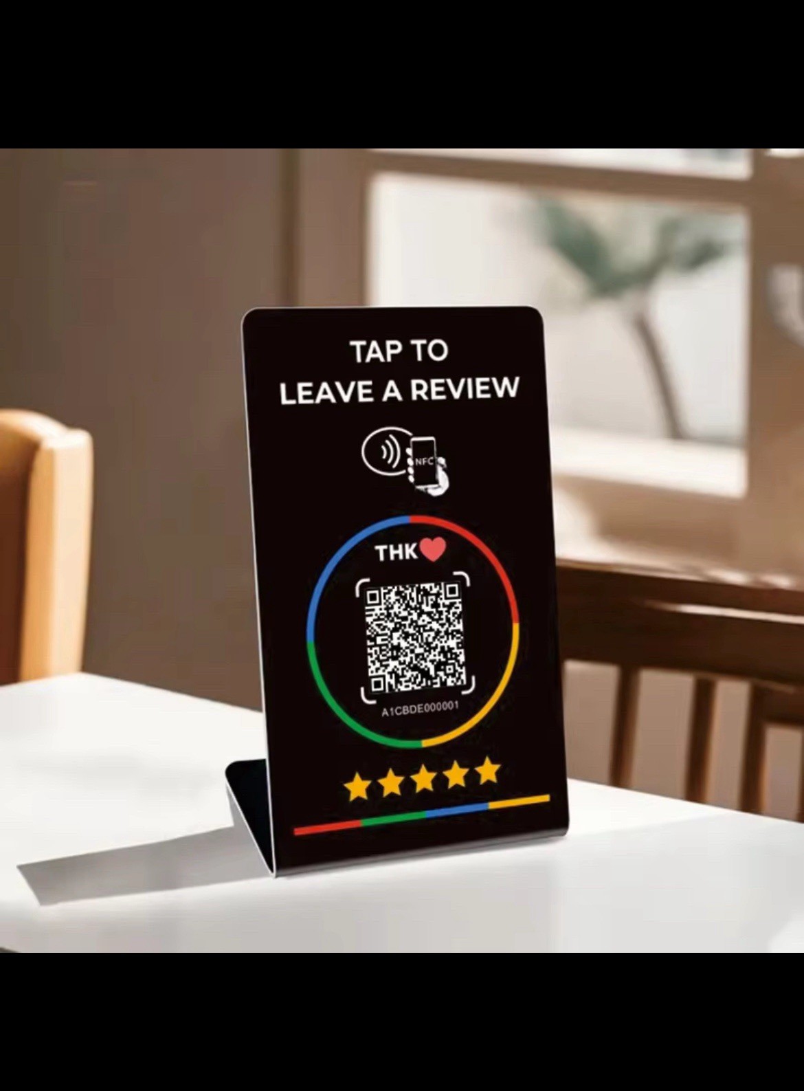 NFC Google Review Stand QR Code Tap Sign – Instant Feedback All Phones, Black