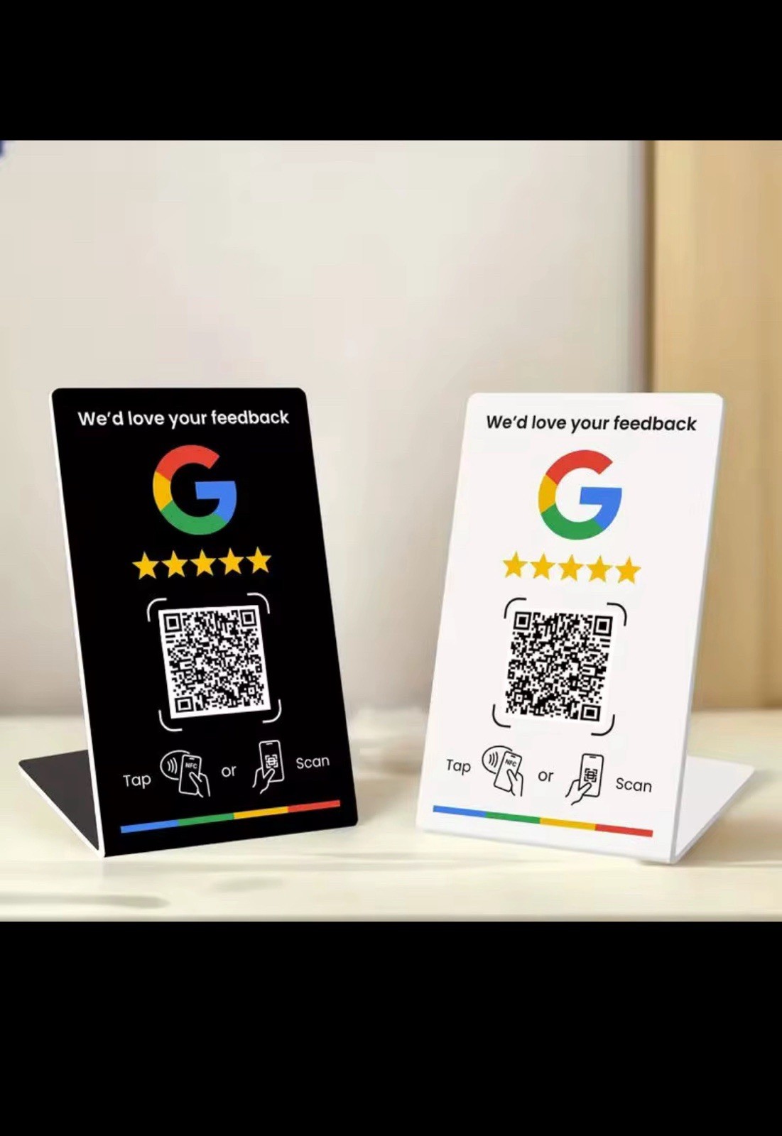 NFC Google Review Stand QR Code Tap Sign – Instant Feedback All Phones, Black
