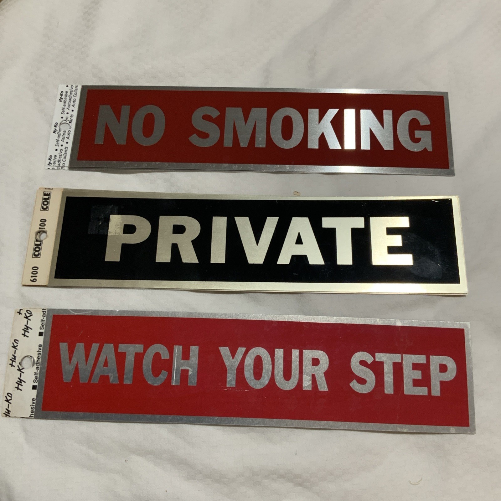 HILLMAN and HY-KO 8″ x 2″ LOT OF 34 ASSORTED Self Adhesive Business Signs