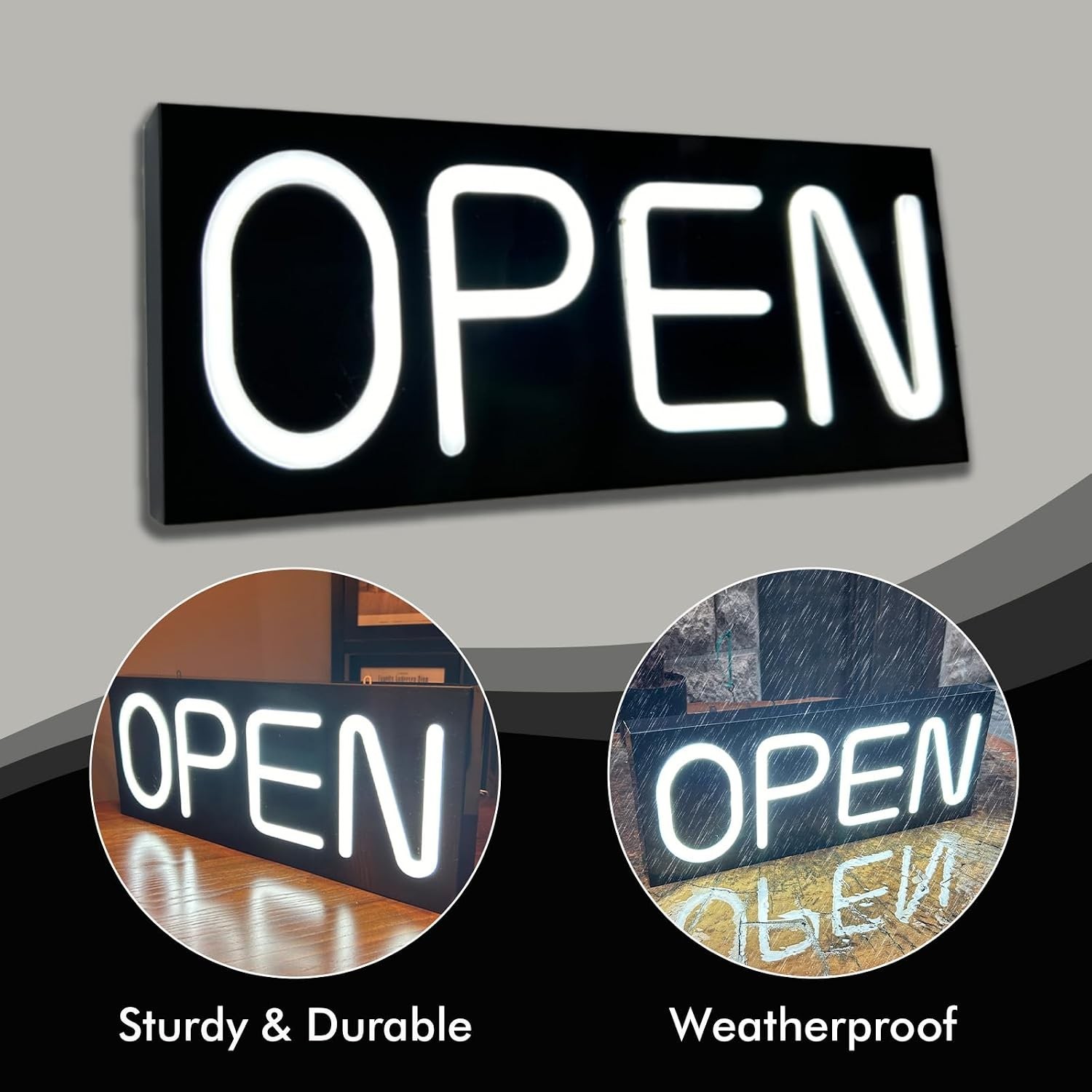 Large Outdoor Waterproof Open Sign Waterproof Power Adapter 19.7”x8”