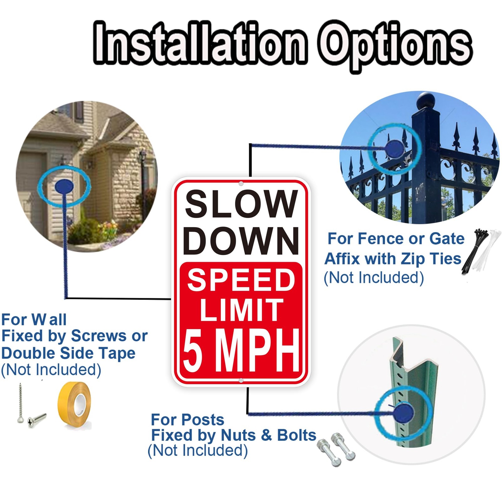 2 Pack Slow Down Speed Limit 5 MPH Sign 18×12 Inch Reflective Aluminum Board
