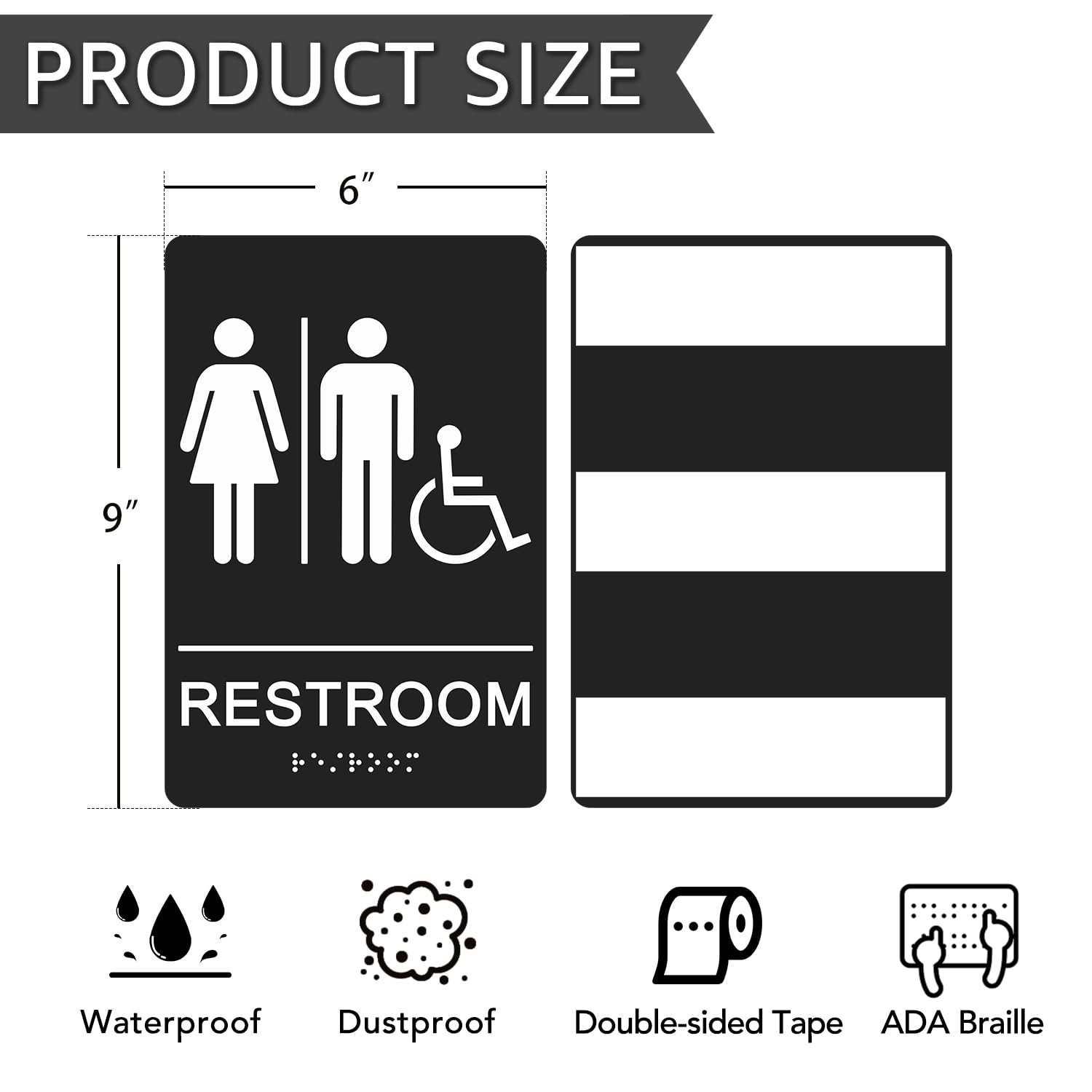 ADA Braille Unisex Bathroom Signs,9 x 6 Inches Restroom Signs with -Adhesive …