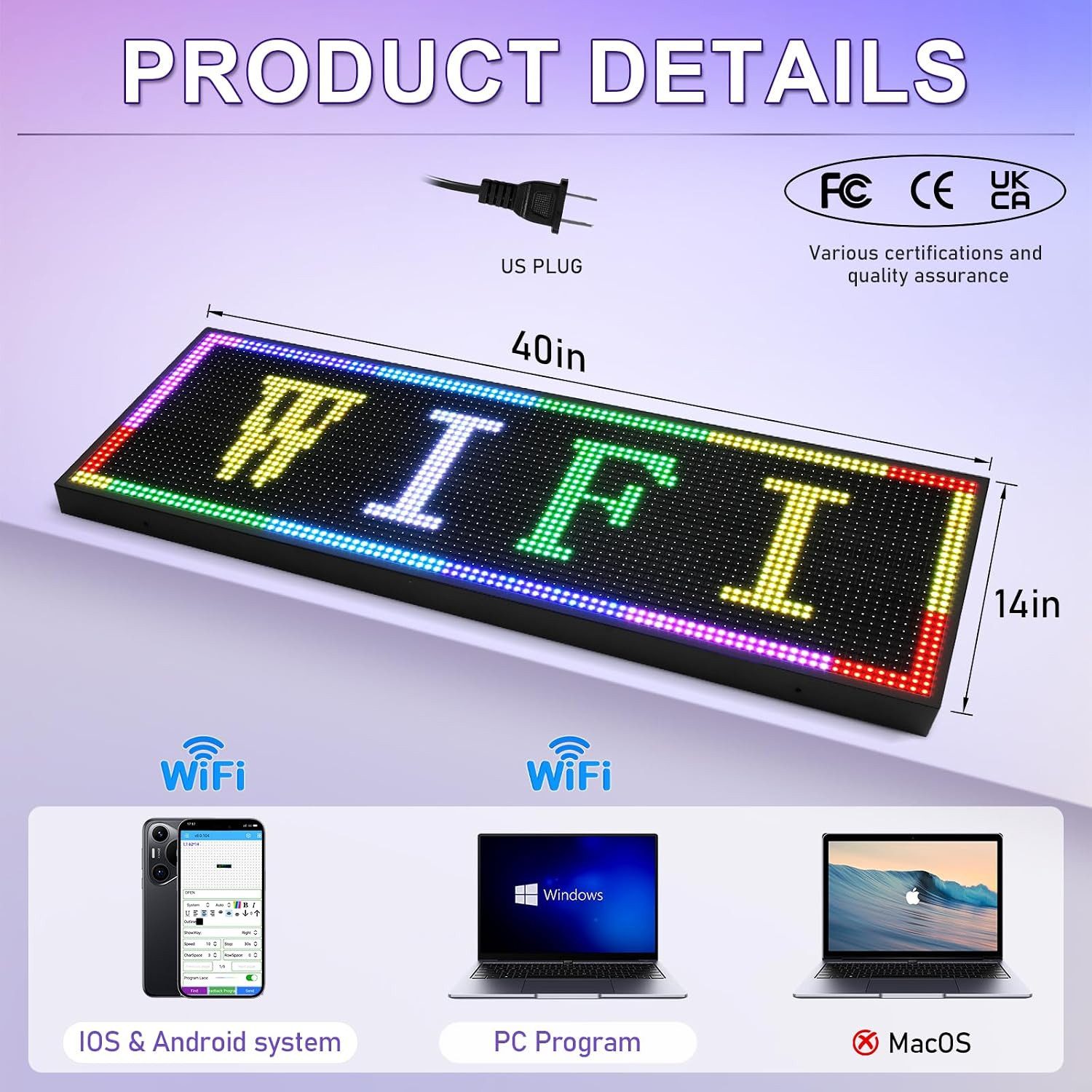 P10 Open Scrolling LED Sign, 39″X14″ Programmable Digital Message Board, IP65 Wa