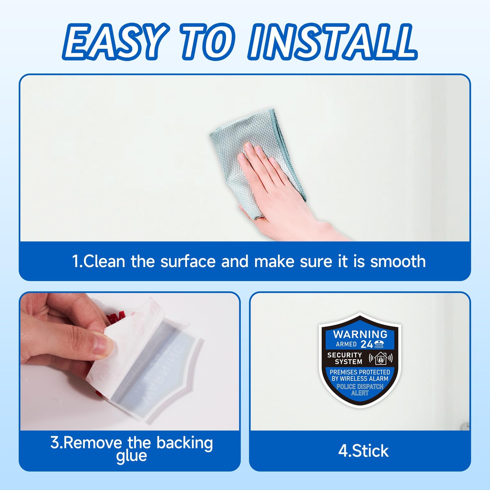 3PCS Security Alarm System Sign for Home, Self-Adhesive Weatherproof Small 24…