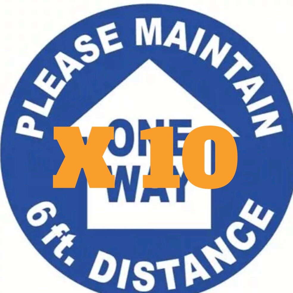 Pack of 10 – Floor Sign: 8 in, Vinyl, Blue, 6 Foot Distance, One Way, Indoor