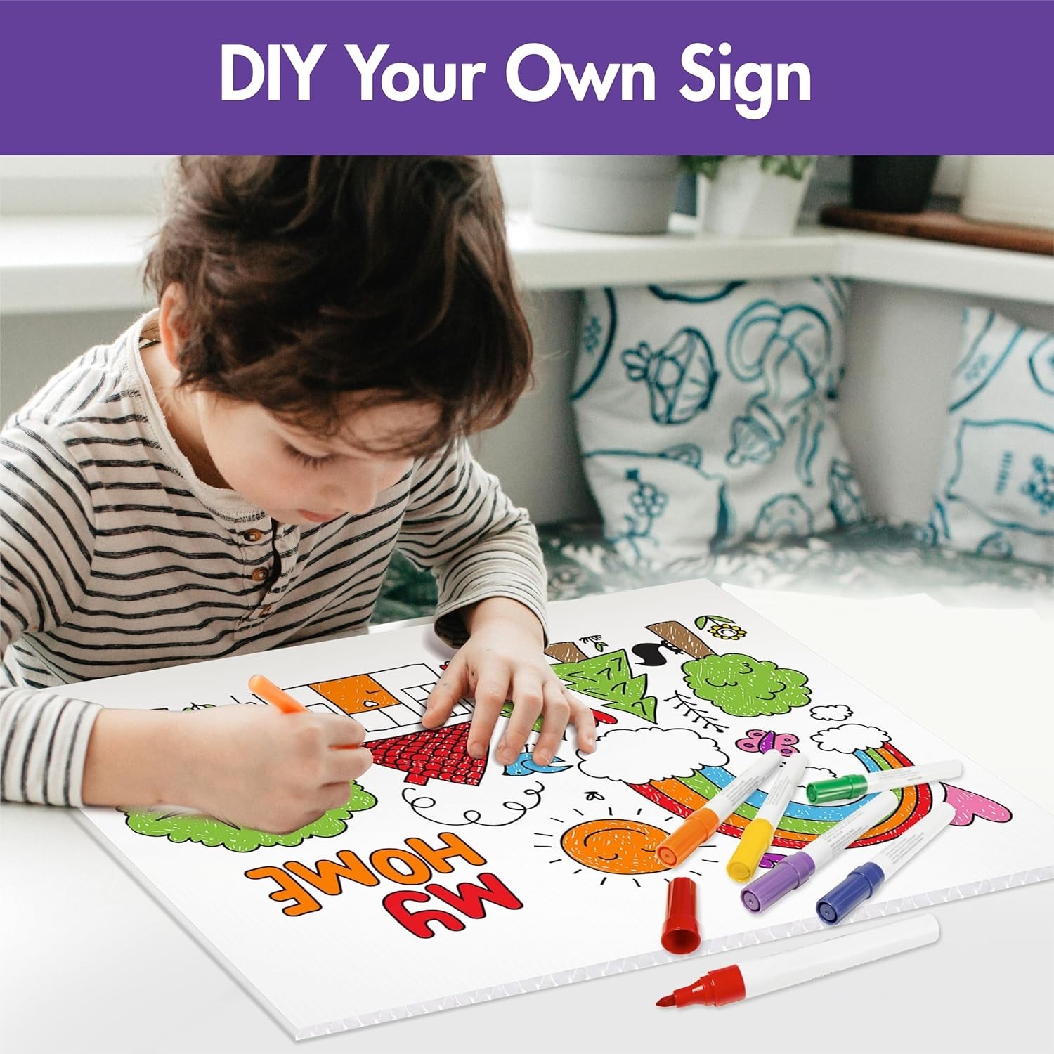 Customizable Blank Yard Signs 3 Pack, Durable Plastic Outdoor Boards w/ Stakes