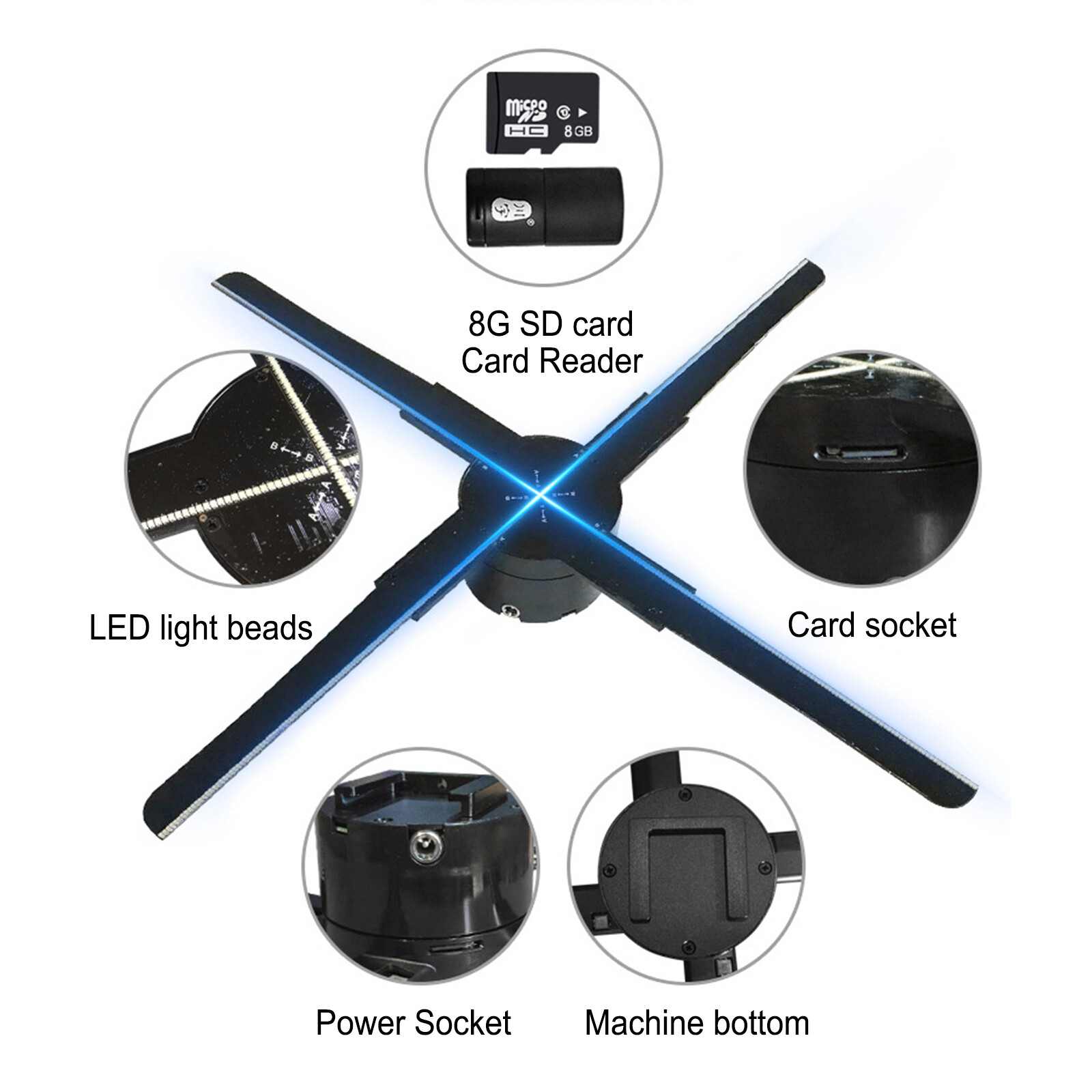 LED WIFI 3D Holographic Projector Display Fan Hologram Player Lamp Advertising