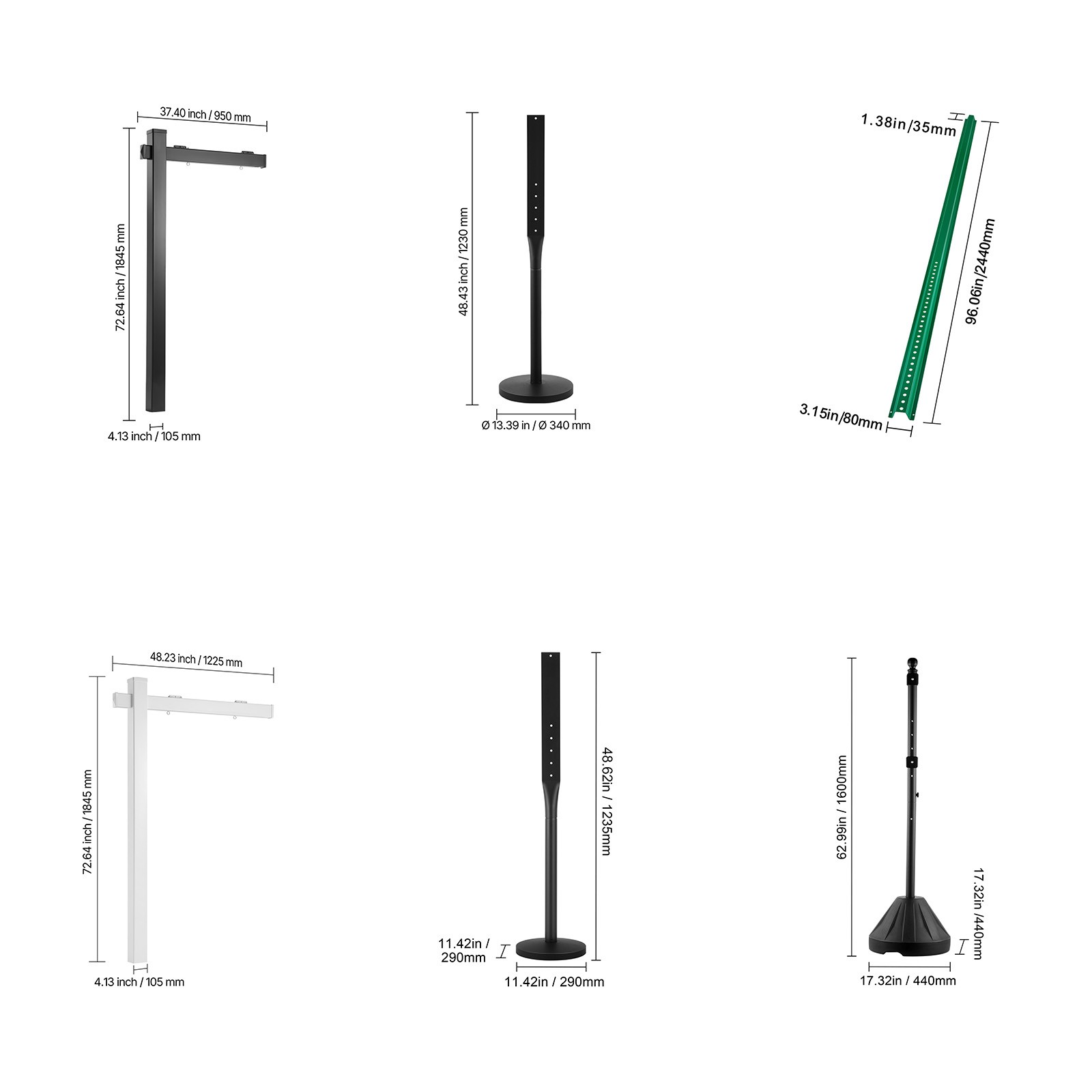 Uimoso Durable Cast Iron/PVC Sign Post, Multiple Sizes and Colors Available