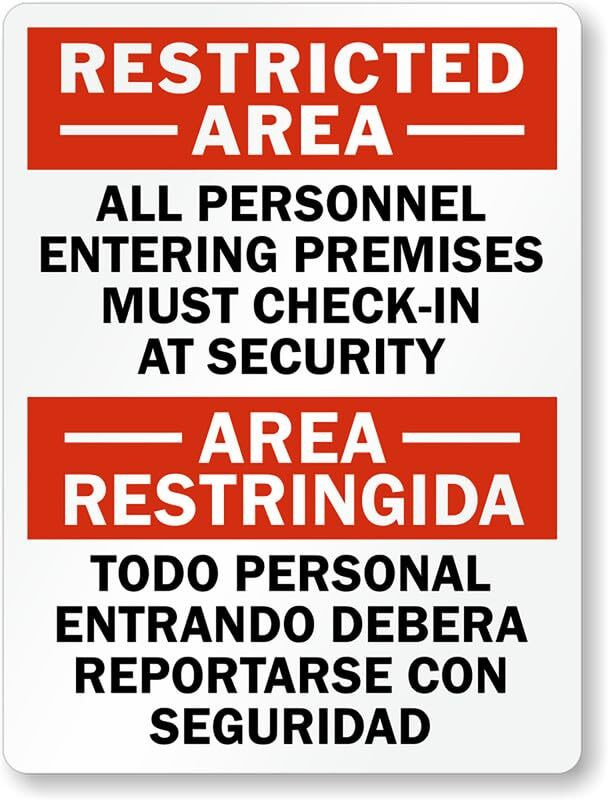 Bilingual Aluminum Sign Weatherproof 8×12 All Personnel Must Check In