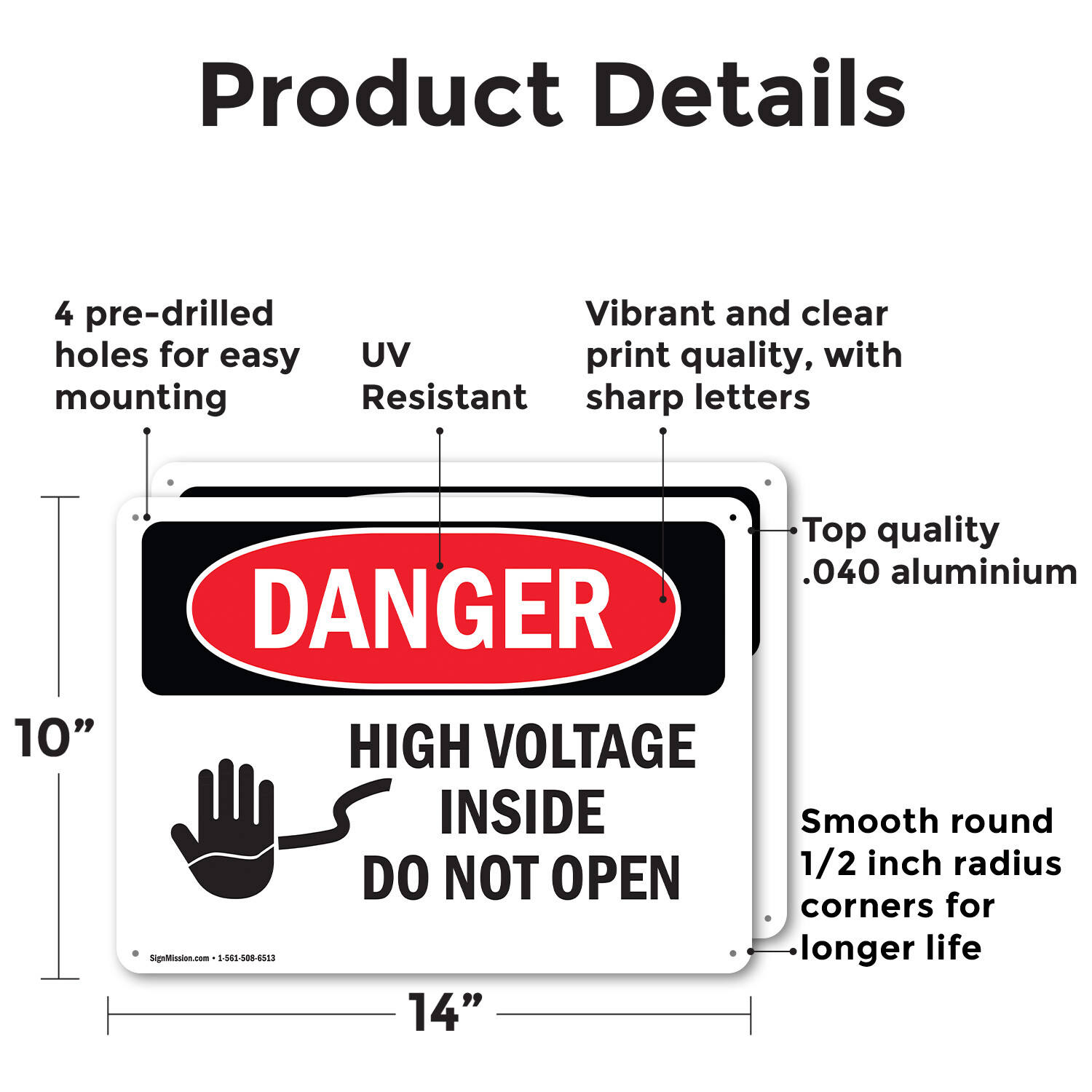 (2 Pack) High Voltage Inside Do Not Open OSHA Danger Sign Decal Metal Plastic