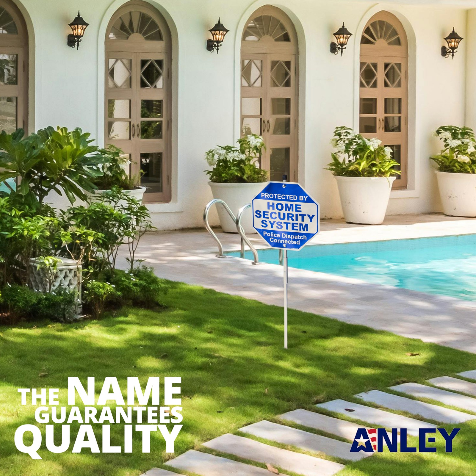 Anley Aluminum Protected By Home Security System Yard Sign 10×10 & Ground Stake