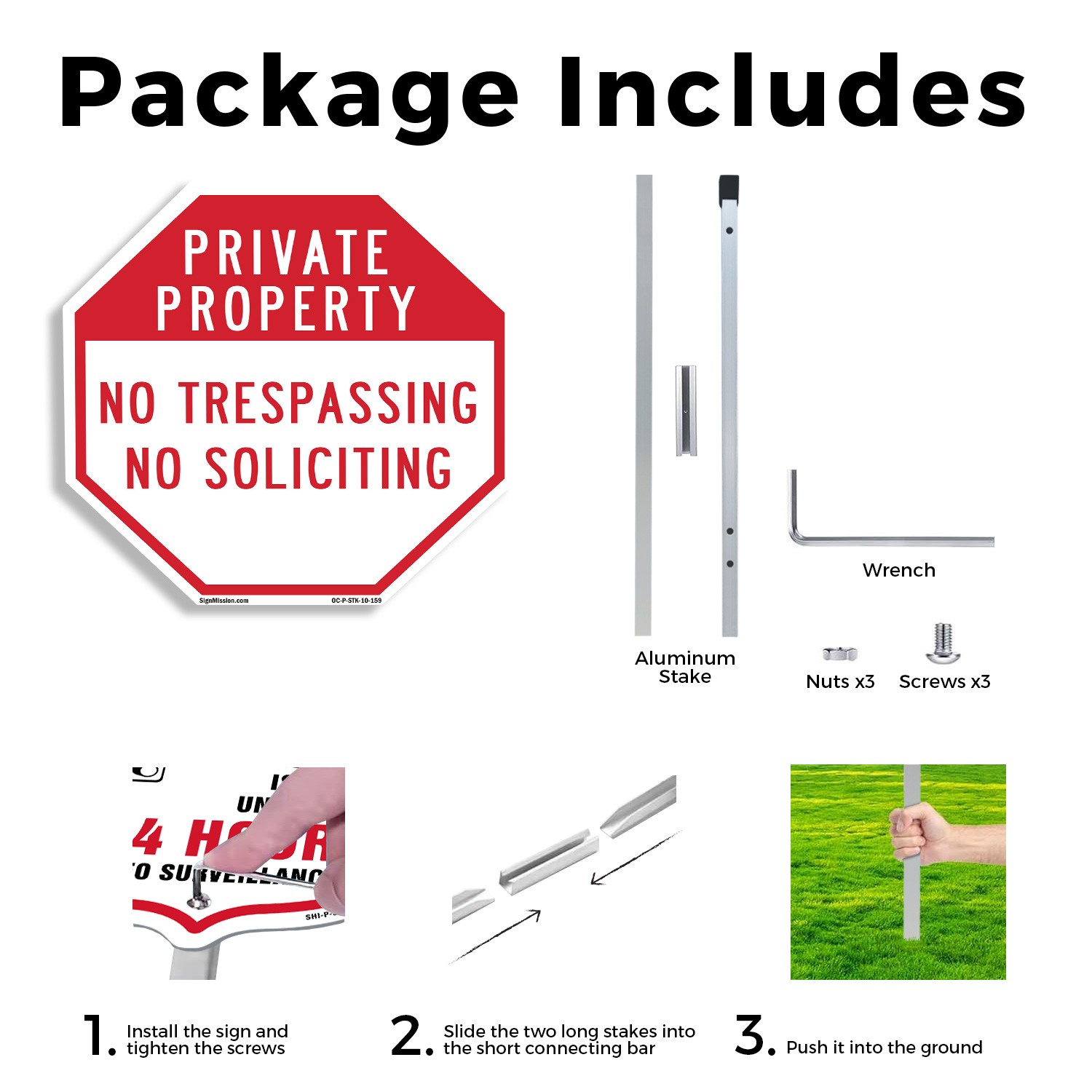 Private Property No Trespassing N Octagon Sign With Stake Weather Resistant