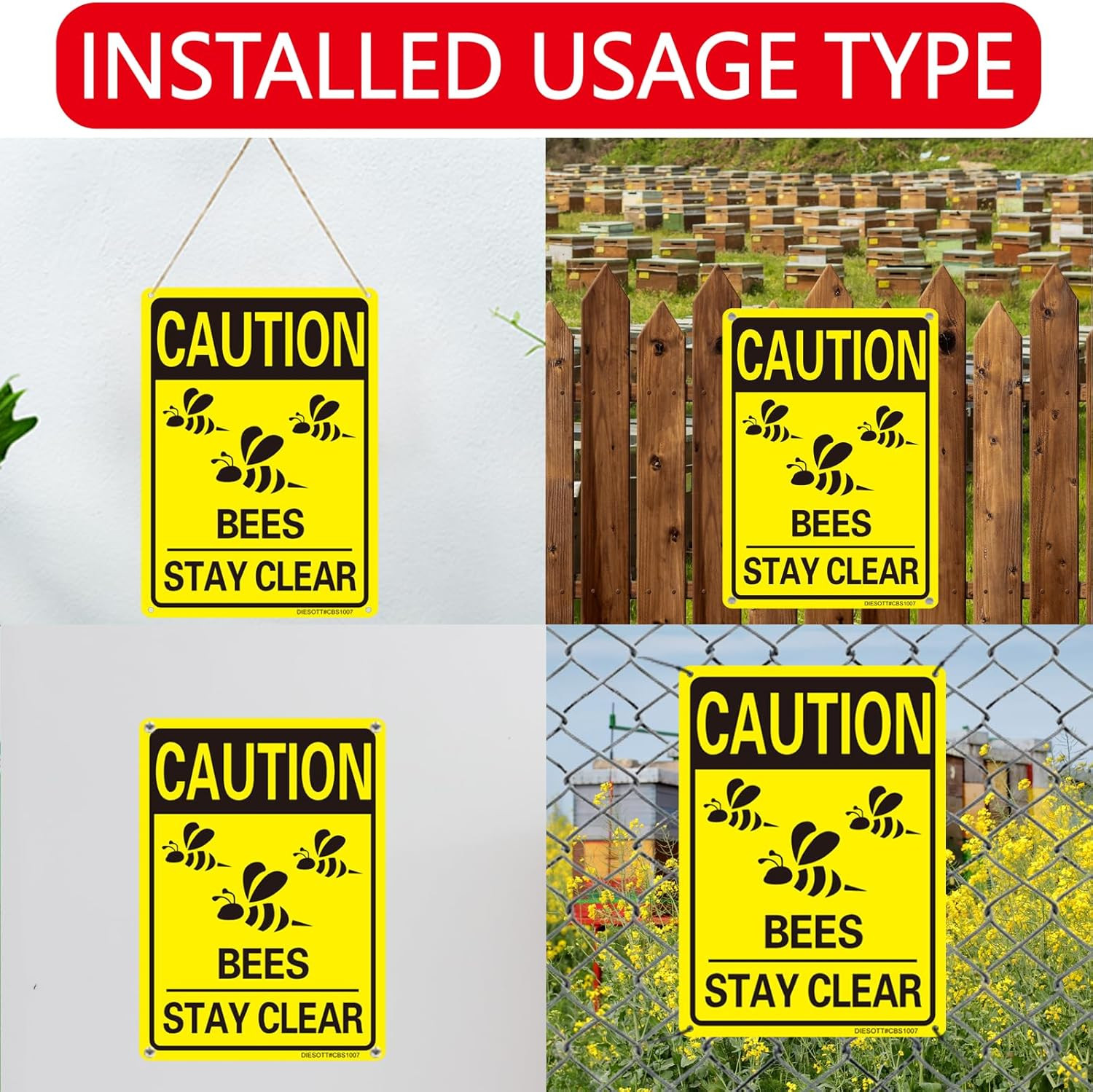 2 Pack Caution- Bees Stay Clear Signs, 10X7 Inches Aluminum Sign, Fade Resistant