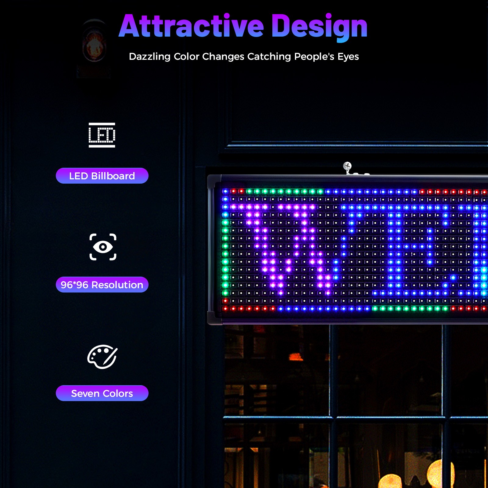 40*8 inch 7 Color LED Sign Scroll Message Board Programmable Scrolling WIFI USB