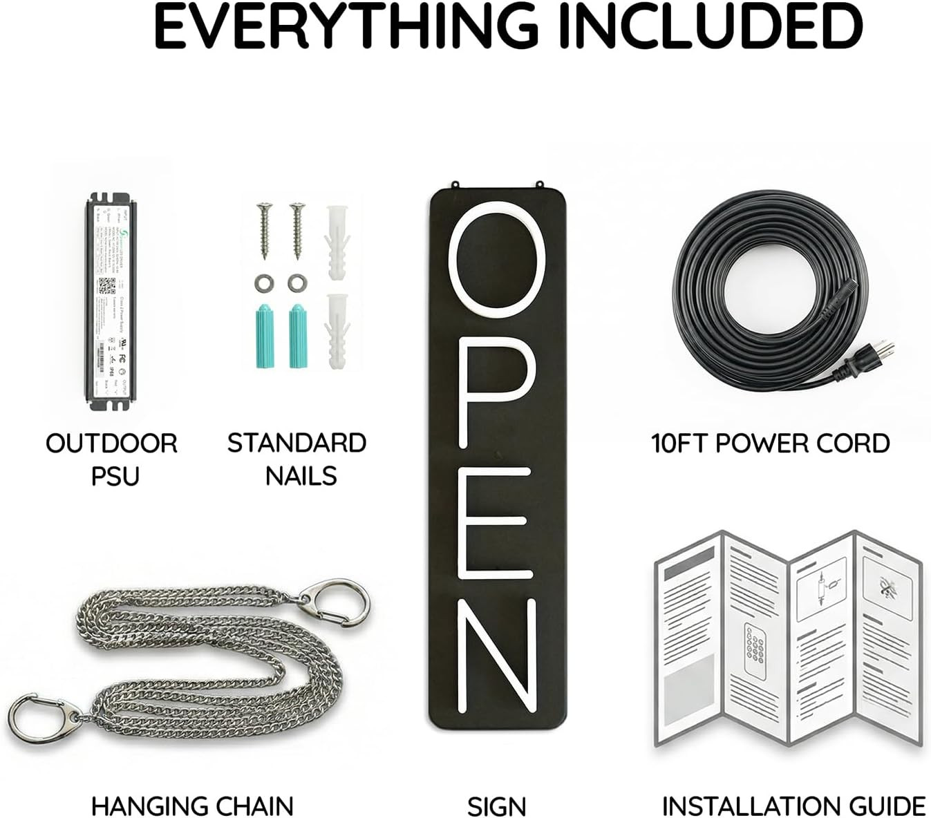 Outdoor Open Sign for Business 28X7In IP65 Waterproof, Vertical LED Neon Open Si