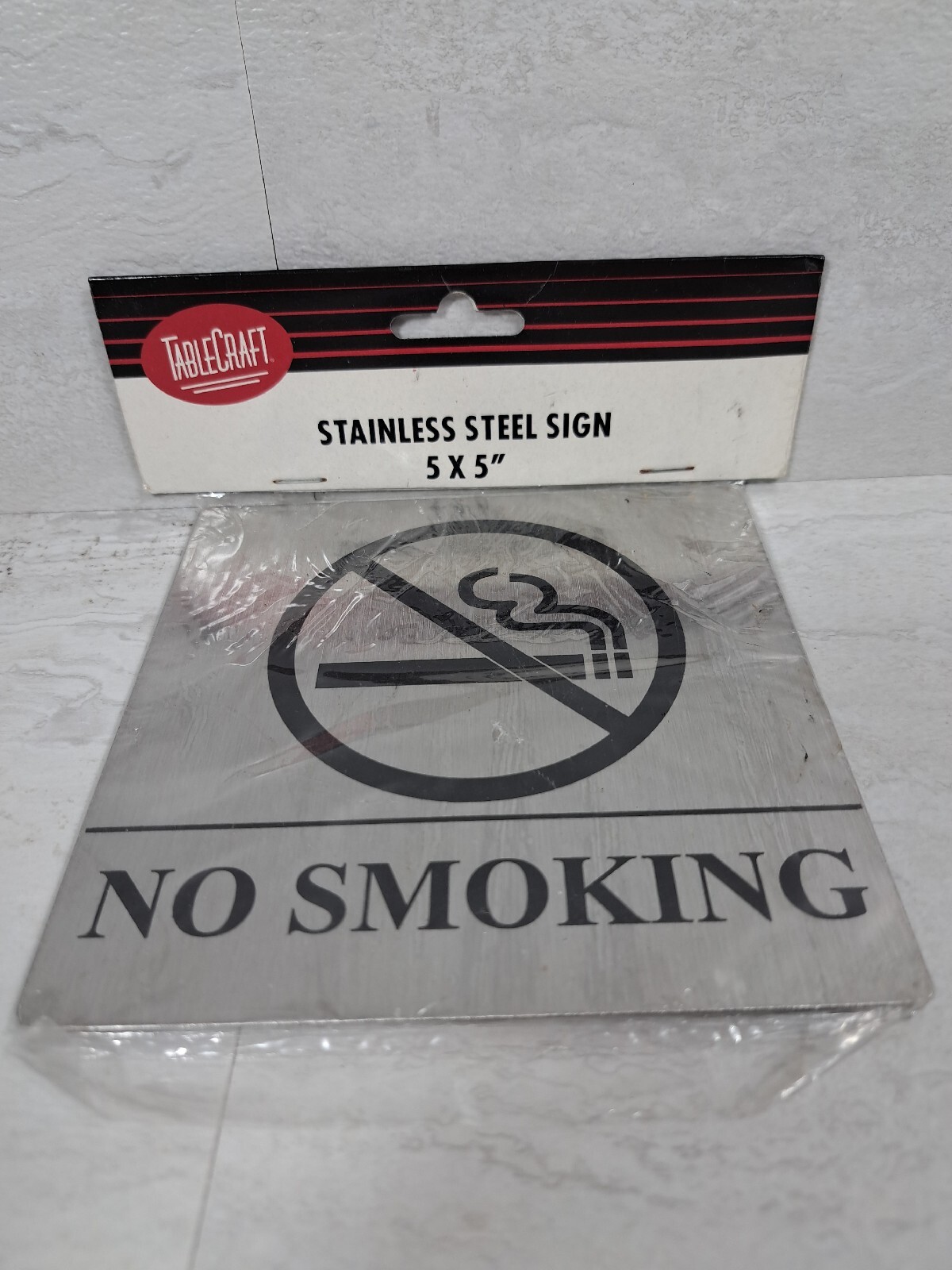 No Smoking Office Restaurant Stainless Steel Sign Self Adhesive, 5″ x 5″