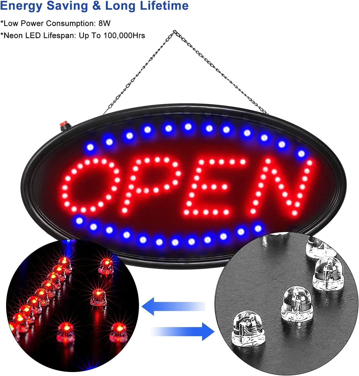 LED Open Sign 19in Neon Light Bright For Restaurant Bar Pub Store Shop Business
