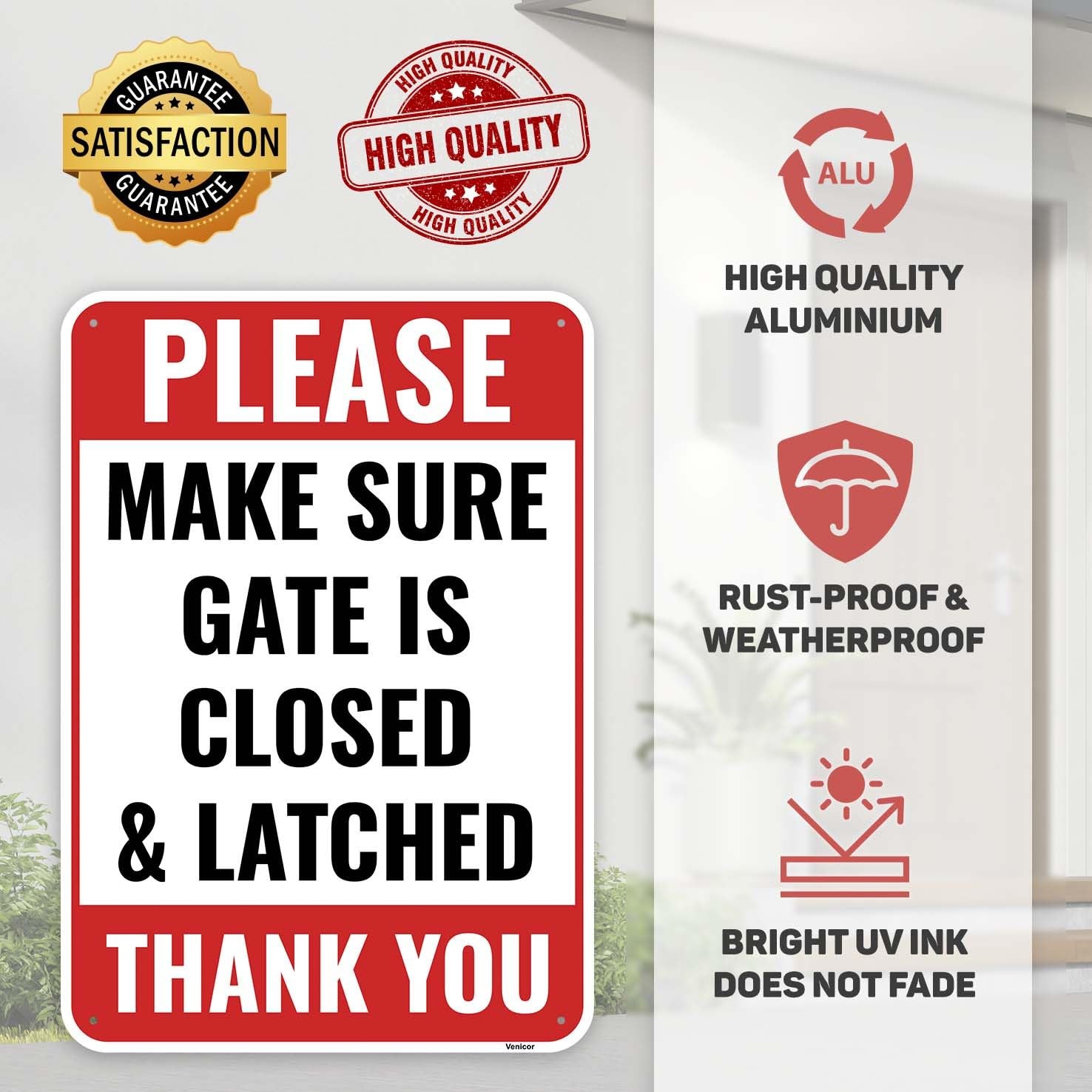 2PC Close And Latch Gate Signs, 10 x 7 Inches – Aluminum – Keep Gate Closed A…