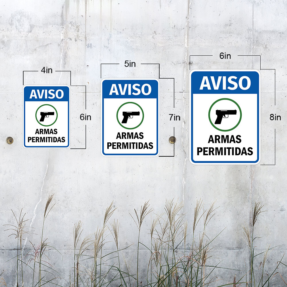 Portrait Round Plus Aviso Armas Permitidas Wall or Door Sign