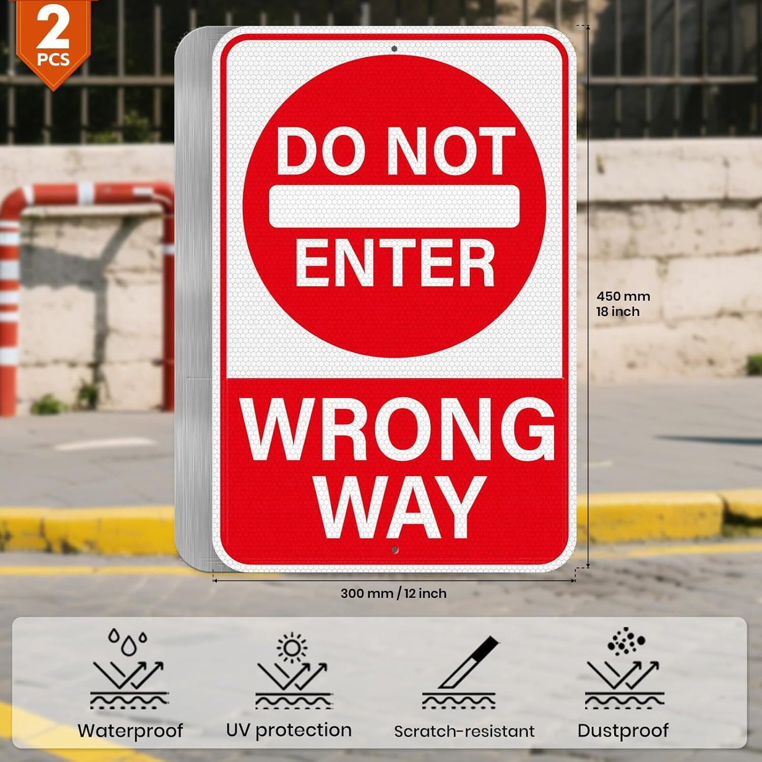2 Pack Do Not Enter Wrong Way Sign 18 × 12 Inches Reflective Waterproof Fade Res