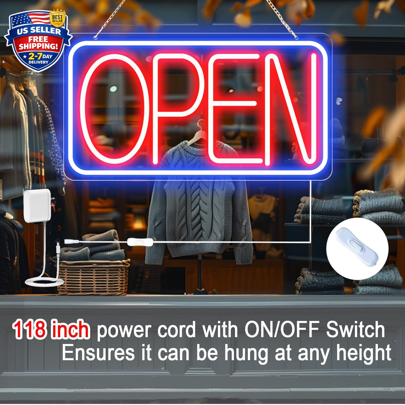 16.5″ X 9″ Led Neon Open Signs for Business Ultra Bright Plug In Electric Light