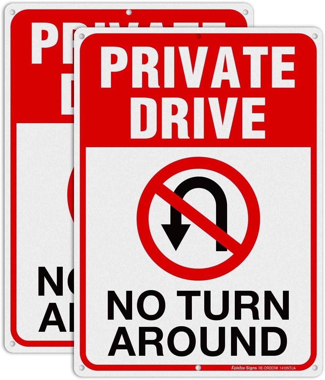 Driveway Sign No Turn Around Reflective Aluminum Outdoor Indoor 14×10 In 2 Pack