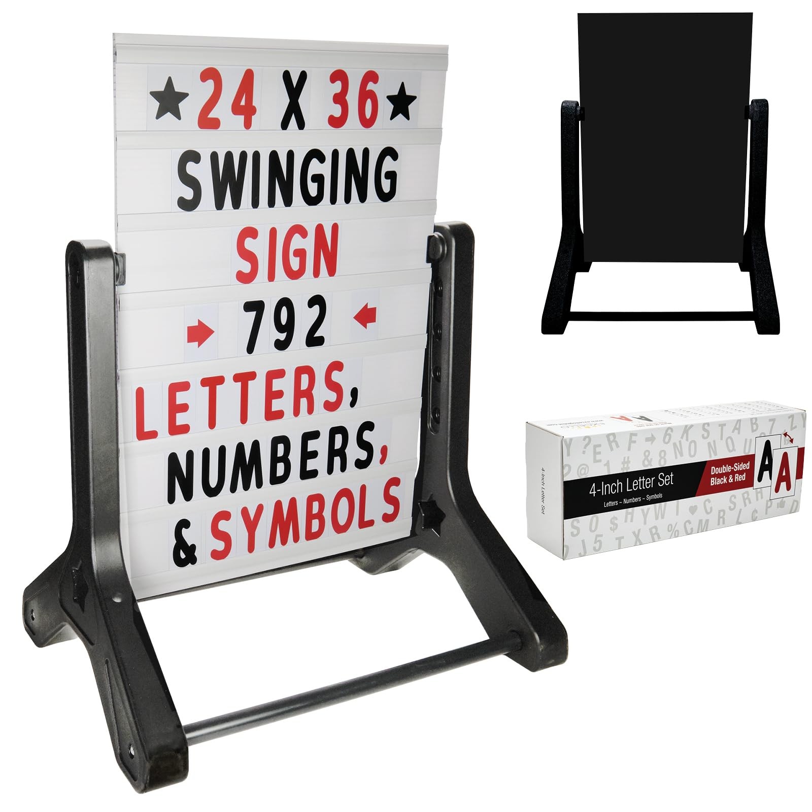 24×36 Inch Swinging Sidewalk Sign 792 Letters Double Sided Black Board