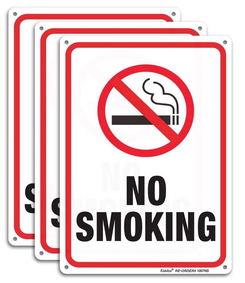 No Smoking Sign 3 Pack Metal Reflective Signs * 10 X 7 Inches * NEW *