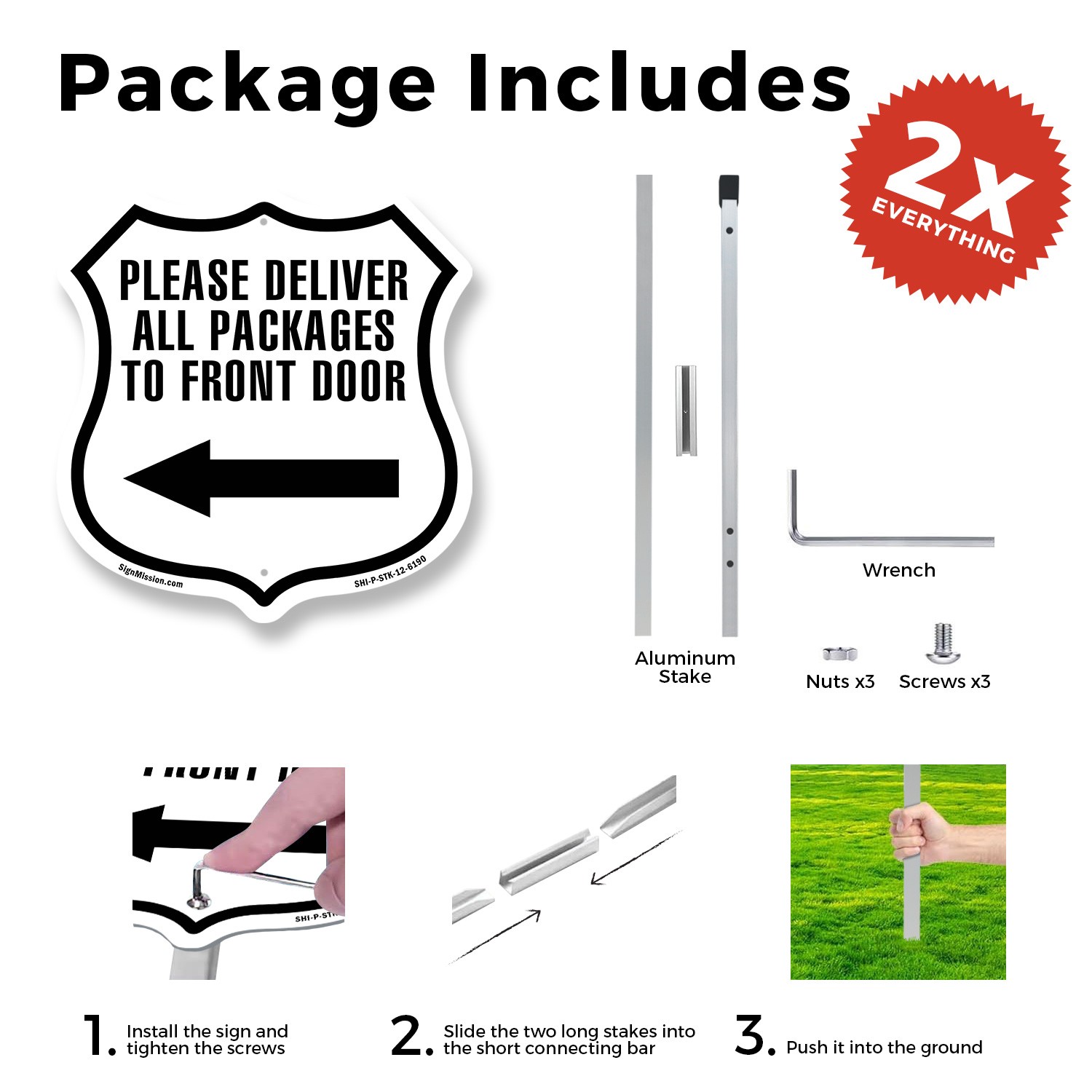 Please Deliver All Packages To Front Door Left Weather P Shield Sign With Stake