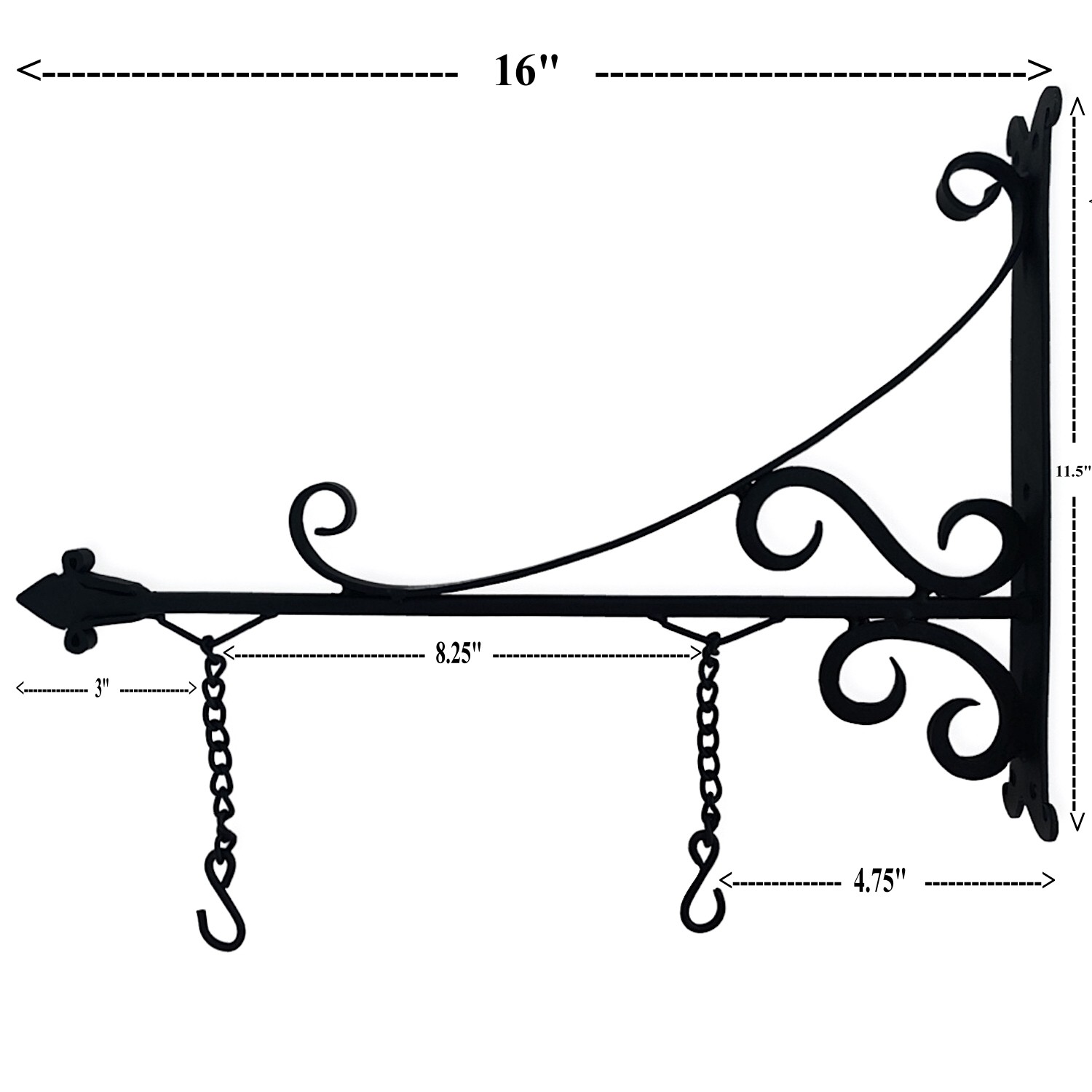 Trade Sign Bracket in Black Finish Iron Hand Forged 16 Inches