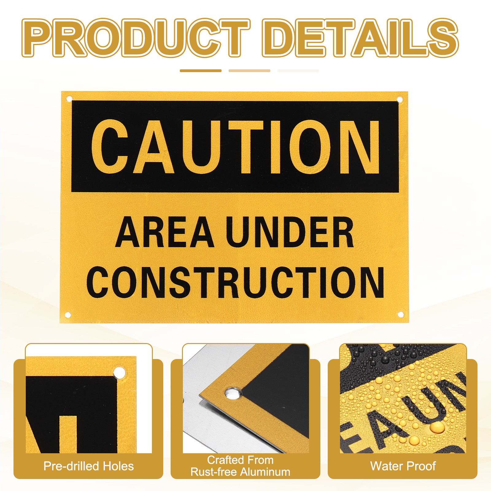 Caution Area Under Construction Sign, 12 x 8 Inch & Aluminum