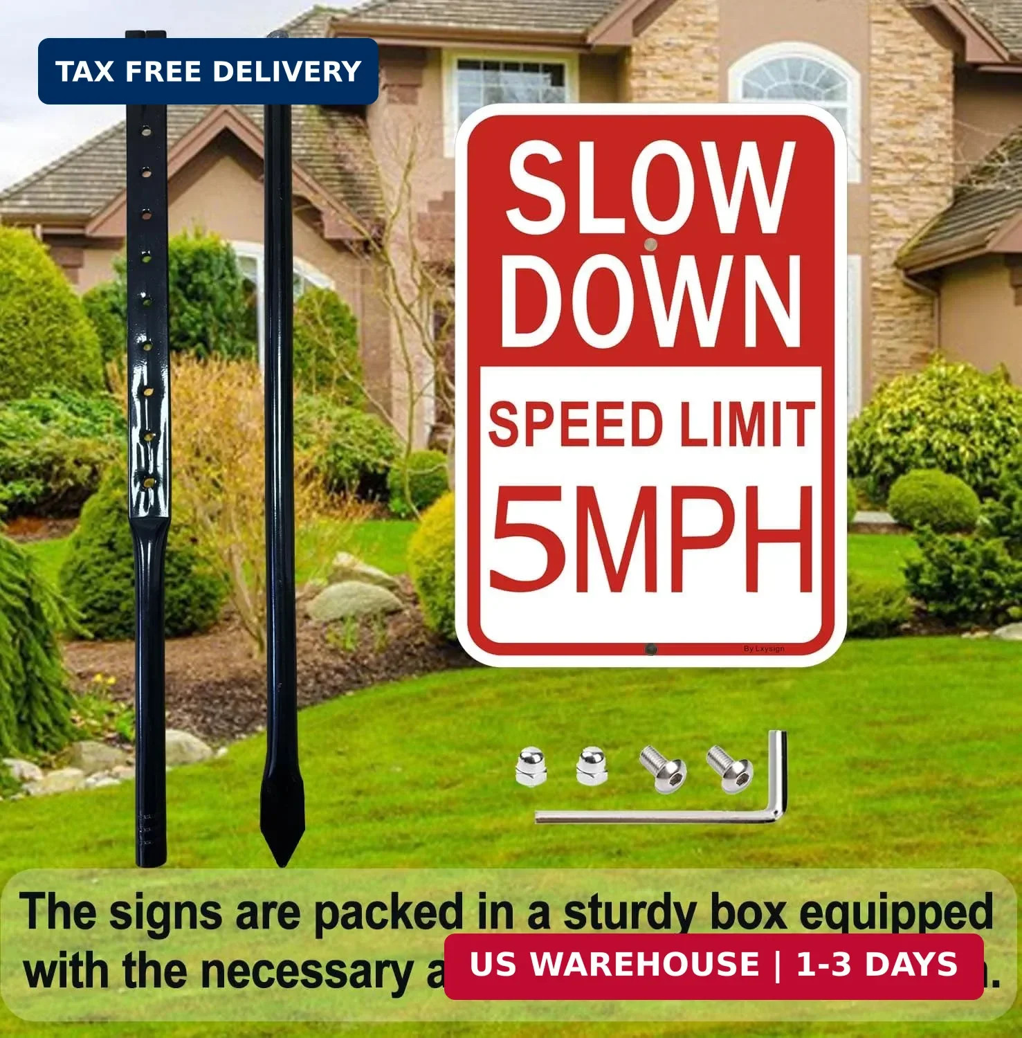 1 Pack Slow Down Sign, Speed Limit 5 MPH Sign with Stake, with 36 Inches Metal S
