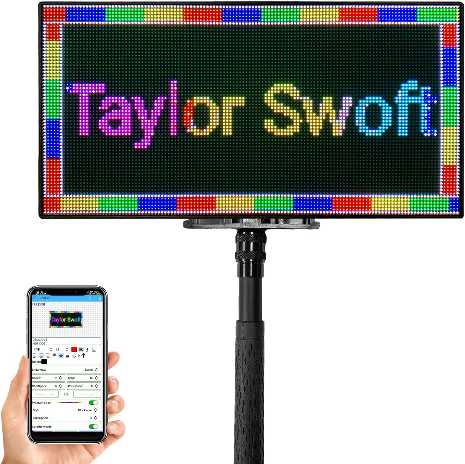 Programmable LED Sign Board 15×7 Inch Handheld WiFi Display for Advertising