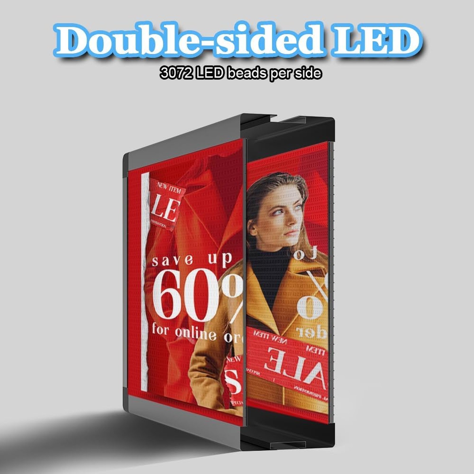 P10 Outdoor Full Color Programmable Double Sides LED Signs 39×14 Inches WIFI