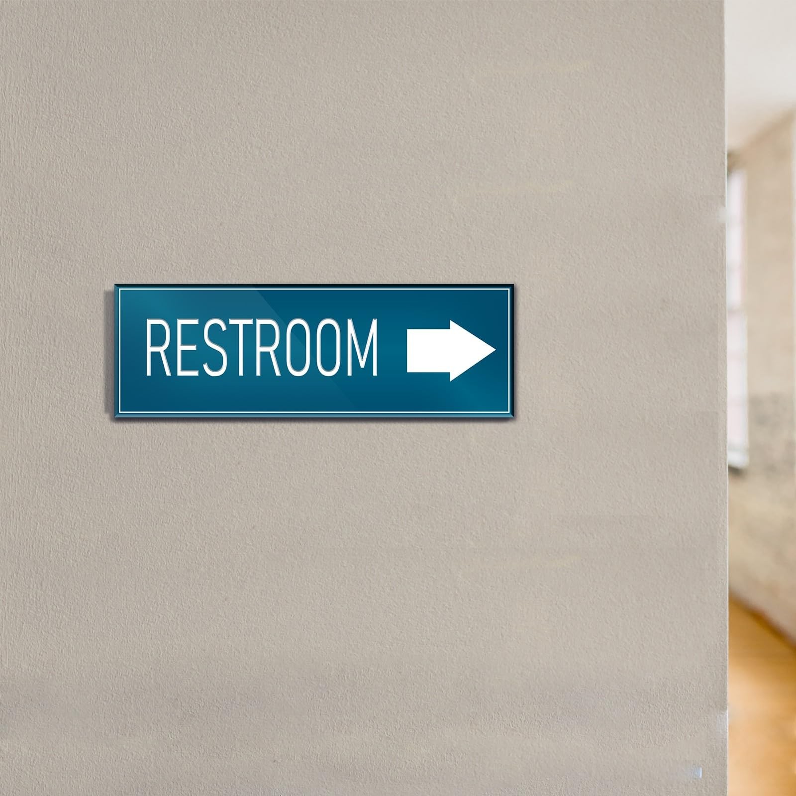 Blue 9×3 Inch Restroom Right Arrow Directional Sign SelfAdhesive Wall Signage