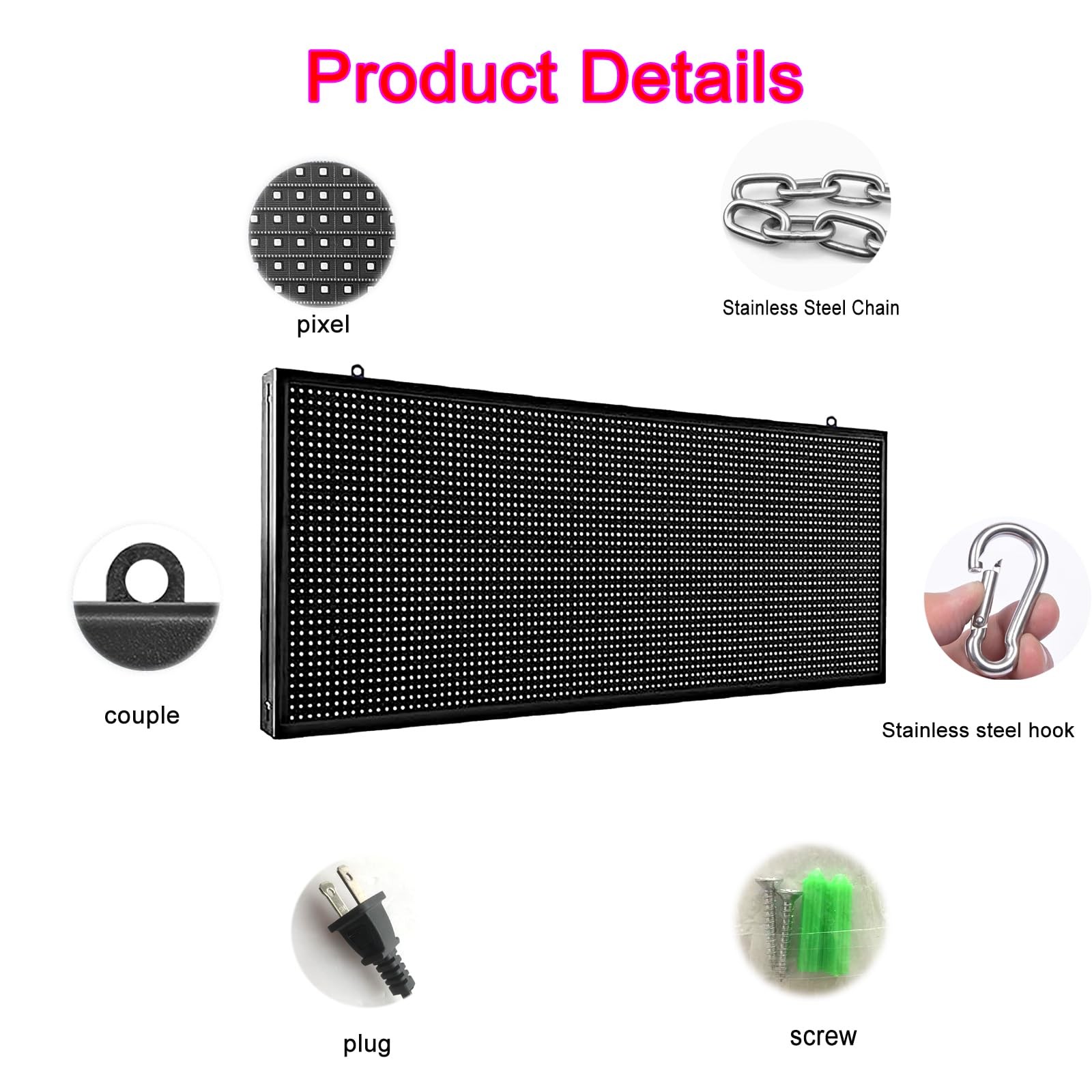 P10 Programmable Indoor/Outdoor LED Sign, 39×14 Inch WiFi-Controlled Full