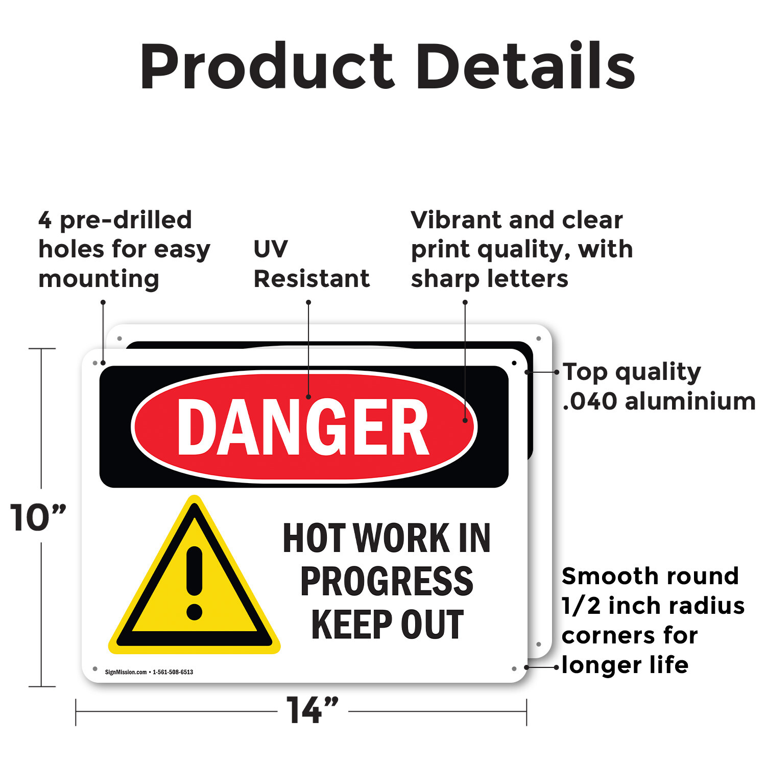 (2 Pack) Hot Work In Progress Keep Out OSHA Danger Sign Decal Metal Plastic