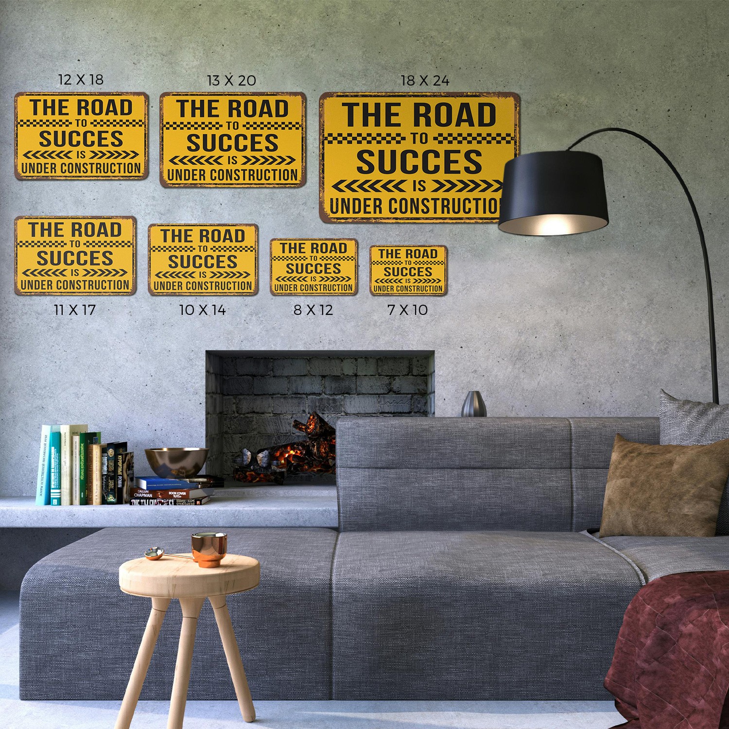 The Road To Success Is Under Construction Vintage Style Sign Work Zone Ahead
