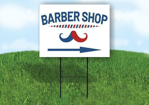 BARBER SHOP RED BLUE RIGHT Yard Sign Road with Stand LAWN SIGN Single sided