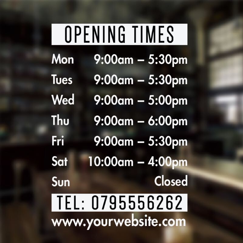 Custom Business Store Hours Sign Decal Sticker 12×18 EXTERIOR Window Door