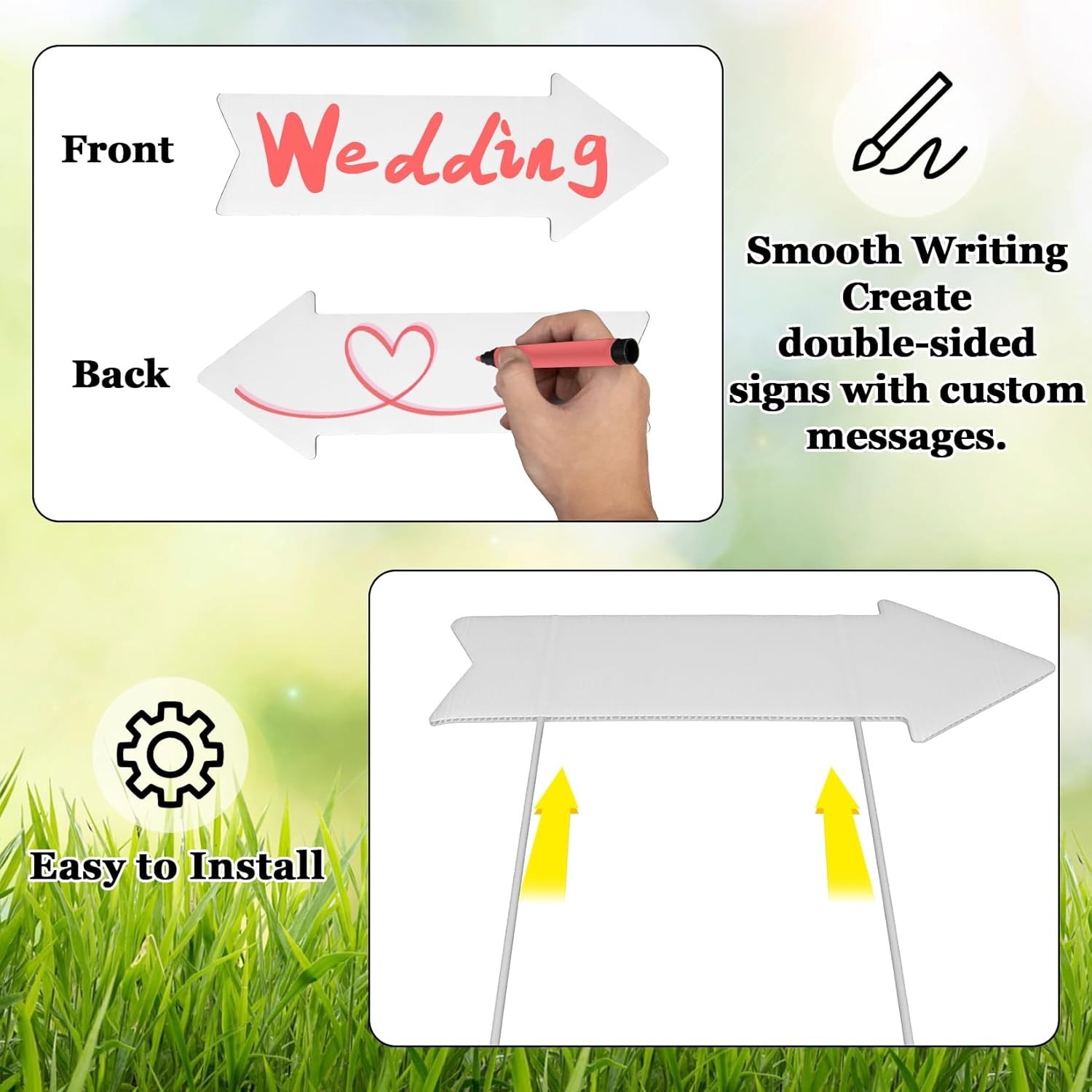Blank Yard Signs with Stakes – 6 Pack Double-Sided Directional Signs