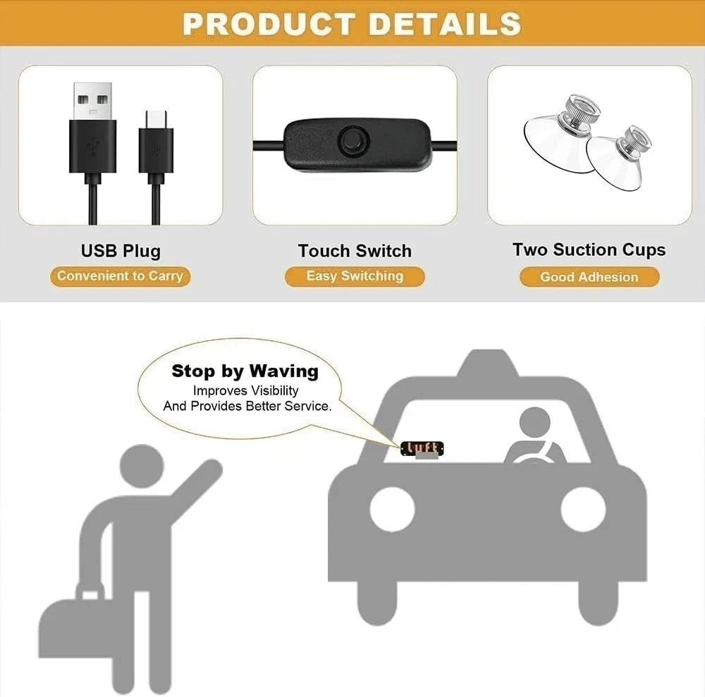 USB LED Light Sign for Drivers,Windshield Taxi Sign with Scrolling Display, Easy