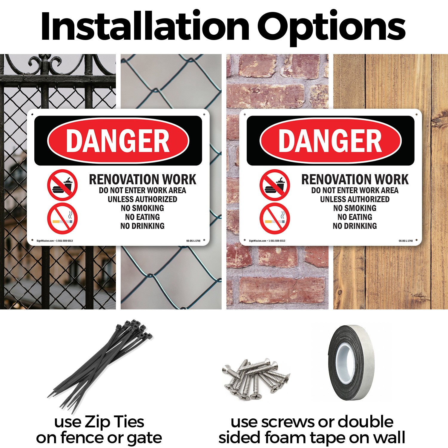 Renovation Work Do Not Enter Work Area OSHA Danger Sign Or Decal – 5 or 10 Pack