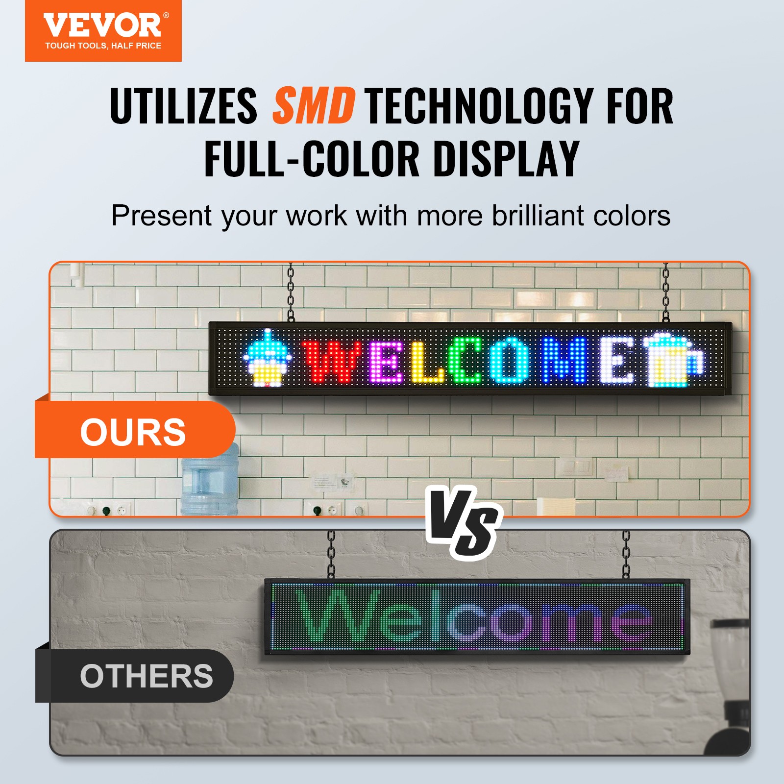 VEVOR 52″x8″ Programmable LED Sign Scrolling Display Board P10 Full Color