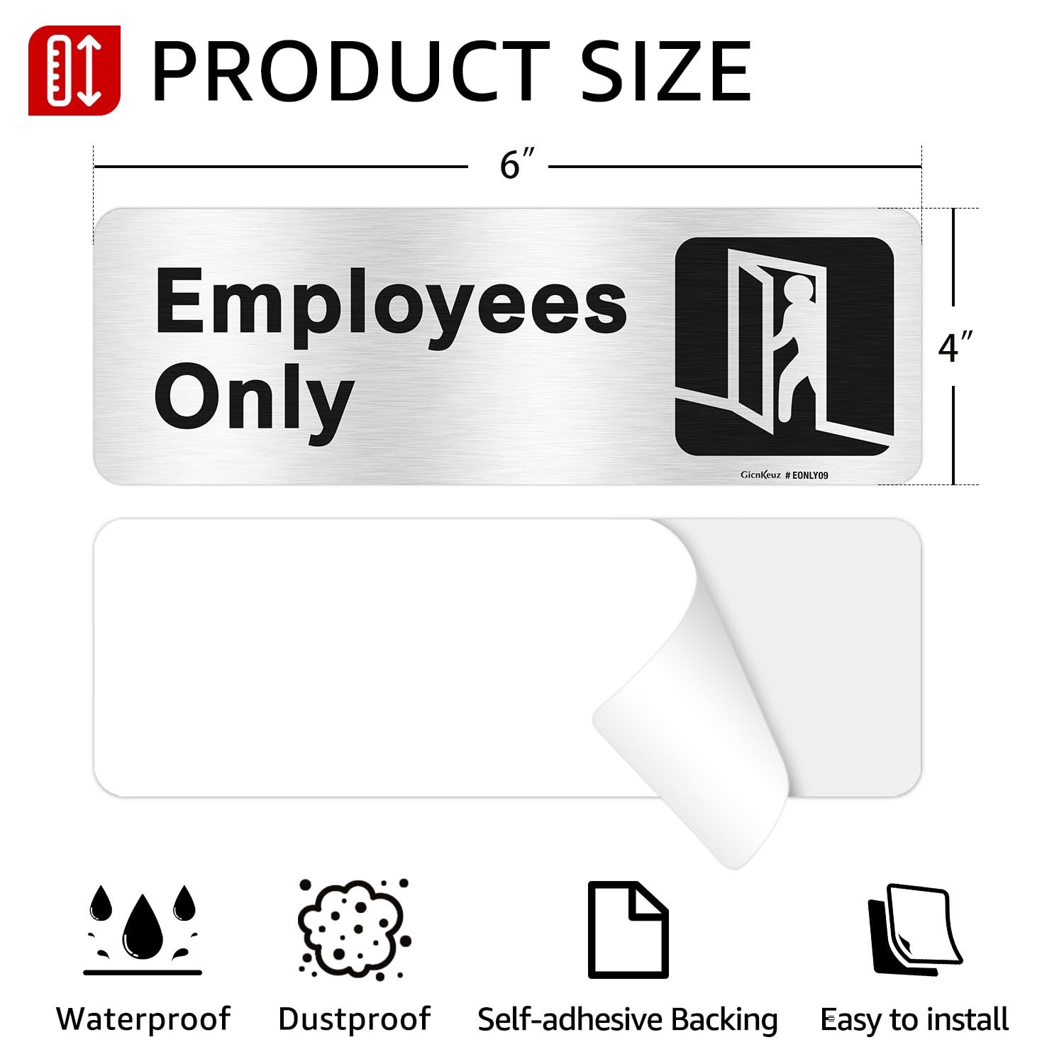 Employees Only Sign,9 X 3 Inches Information Sign with Symbols,Brushed Aluminum